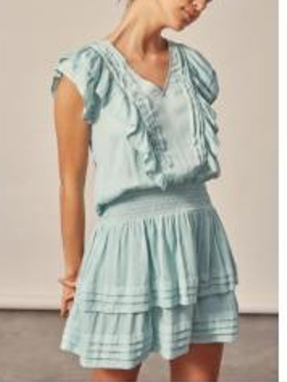 Mustard Seed Seafoam Green Ruffle Tiered Dress. Large